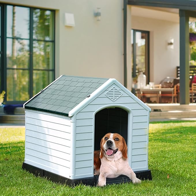 YITAHOME Plastic Dog House, Waterproof Indoor Outdoor Doghouse for Large or Small Dog, with Air Vents and Elevated Floor, Easy Assemble and Clean