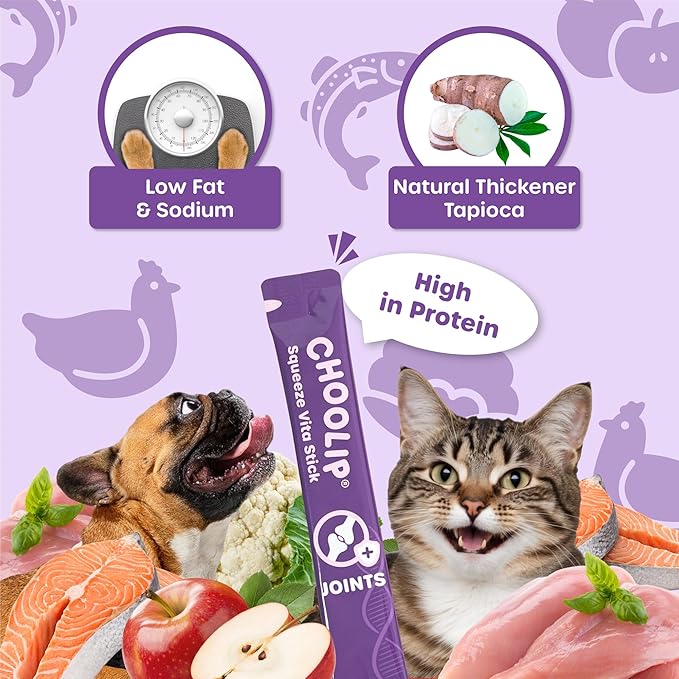 Choolip Squeeze Vita Stick Lickable Cat & Dog Treats – 14 Sticks (2×7 Value Bundle) Joint Support, Creamy Grain-Free Puree with MSM, Green-Lipped Mussel & Vitamin E for Mobility & Cartilage Health