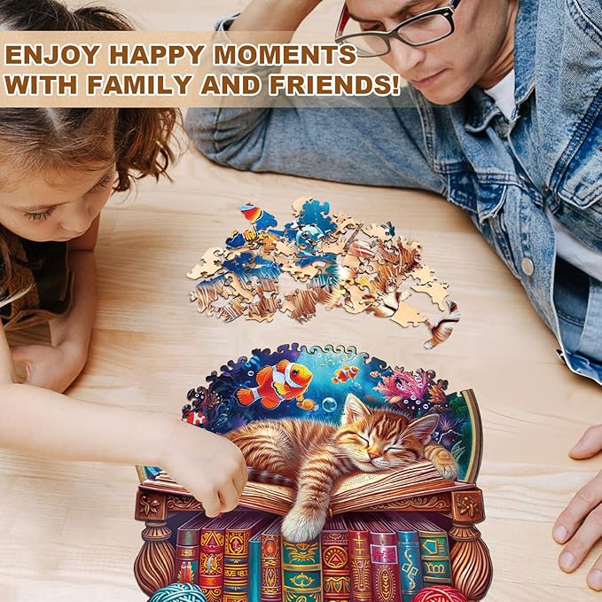 KAAYEE Wooden Puzzles for Adults, Kitten Dream Puzzles, 100 Piece Unique Animal Shape Puzzle, Cat Wood Puzzle for Adults, Creative Gifts for Cat Lover/Friends/Family, Home Decor(8.5 * 7.3in)