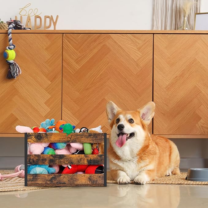 CADUKE Dog Toy Bin Set of 2, Metal Dog Toy Storage Baskets with Handles, Large Dog Toy Box, Durable Doy Toy Organizer, Perfect for Organizing Chew Toys, Puppy Leash, Accessories