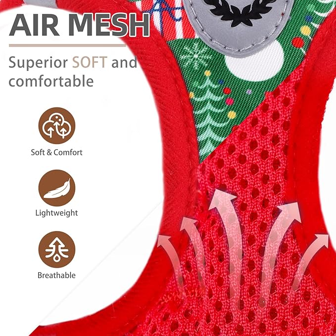 PUPTECK Adjustable Dog Harness Collar and Leash Set Step in No Pull Pet Harness for Small Medium Dogs Puppy and Cats Outdoor Walking Running, Christmas, XL