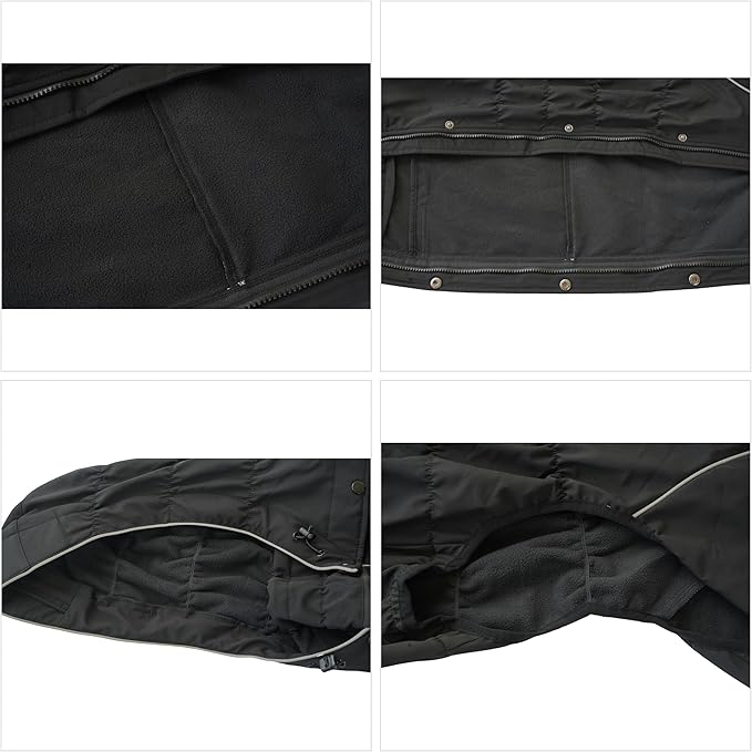 LOVELONGLONG Fleece-Lined Dog Raincoat with Removable Hood – Waterproof Winter Full Body Dog Jacket – Windproof Snowproof Cold-Weather Suit – Black-F 3XL