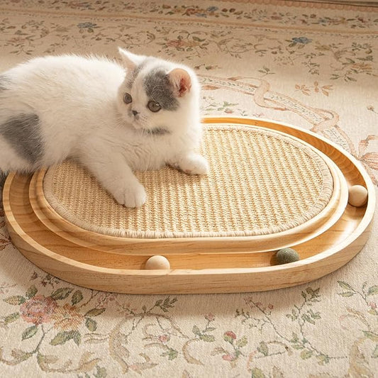 CHEERHOME PETS Sisal Cat Scratcher Toy with Ball Track Wooden Interactive Cat Toy for Indoor Cats Scratch Pad, Physical Exercise for Kitty and Medium Cat