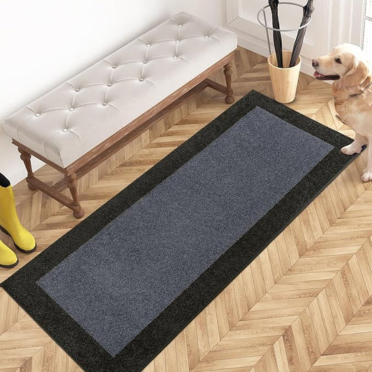 PURRUGS Dirt Trapping Door Mat 24" x 60", Non-Slip/Skid Machine Washable Entryway Rug, Shoes Scraper, Throw Rug, Super Absorbent Area Rug for Muddy Wet Shoes and Paws, Bluish Grey & Charcoal