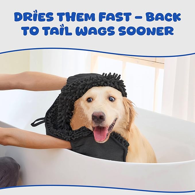 Super Absorbent Microfiber Dog Towel – Large Quick Dry Pet Bath Towel for Drying Dogs After Bathing, Swimming & Grooming – Puppy, Small & Large Dog Bath Supplies-Coffee (Black)