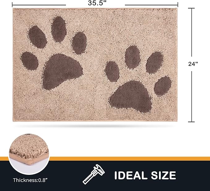 PURRUGS Dirt Trapping Door Mat 24" x 35.5", Non-Skid/Slip Machine Washable Microfiber Entryway Rug, Dog Doormat, Super Absorbent Welcome Mat for Muddy Wet Shoes and Paws, Beige