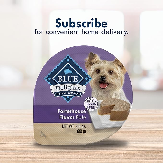 Blue Buffalo Delights Natural Adult Small Breed Wet Dog Food Cups, Pate Style, Porterhouse Flavor in Savory Juice 3.5-oz (Pack of 12)