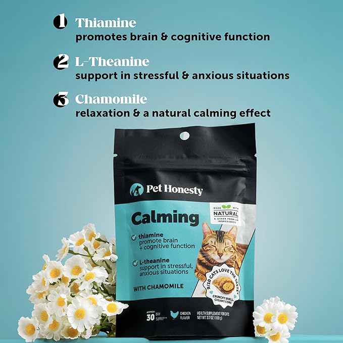 Calming Chews for Cats - Cat Anxiety Relief + Helps Reduce Stress - Behavioral Support & Promotes Relaxation for Travel, Boarding, Vet Visits, Separation Anxiety - Chicken (30-Day Supply)