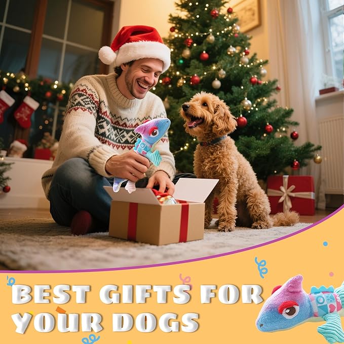 Squeaky Dog Toys Stuffed Plush Pet Toy, Eliminates Boredom for Small Medium Breed, Chewing and Playing Tug of War to Keep Them Busy (Chameleon)
