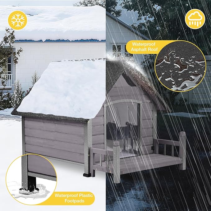 Dog House Outdoor Waterproof Dog Kennel for Small to Medium Size Dogs Doghouse Puppy Shelter with Elevated Floor for Winter (Grey-A, Medium)