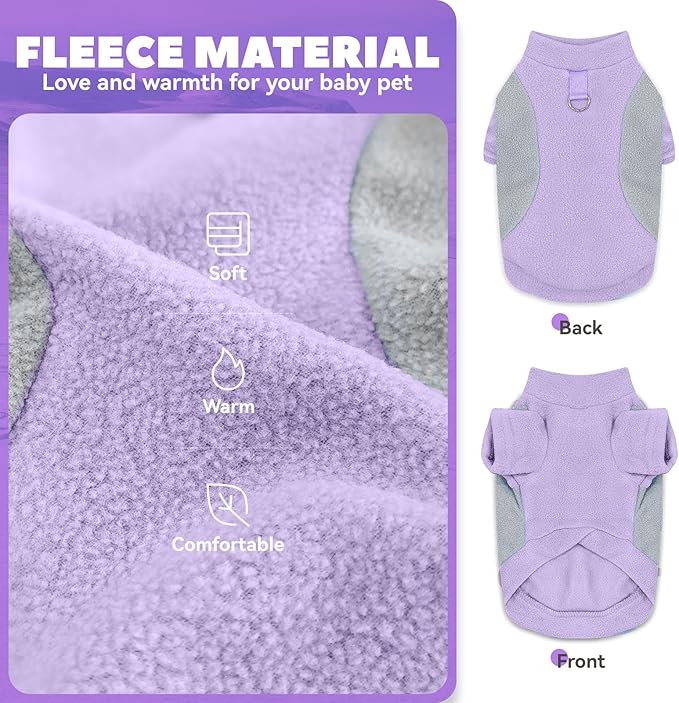 Small Dog Sweater with Leash Ring Soft Warm Fleece Fall Winter Dog Clothes Cute Cat Apparel Puppy Sweaters Classic Pullover Doggy Sweatshirts Chihuahua Costumes Cat Outfits(Purple,XL)