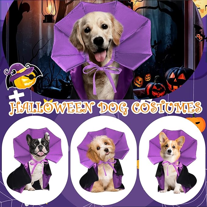 Cat Vampire Cloak-Pet Halloween Costumes, Dogs Cats Cape, Pet Cosplay Vampire Cloak & Accessories Costume Outfit for Halloween Party (Purple,M)