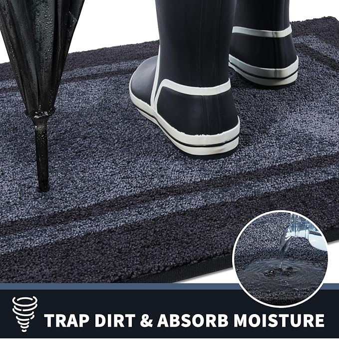 PURRUGS Dirt Trapping Door Mat 20" x 32", Non-Slip/Skid Machine Washable Entryway Rug, Shoes Scraper, Area Rug, Super Absorbent Welcome Mat for Muddy Wet Shoes and Paws, Bluish Grey & Charcoal