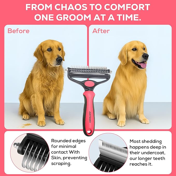 Pet Grooming Set – 1 Brush + 2 Toothbrushes (Soft & Finger) for Dogs & Cats(Pink)