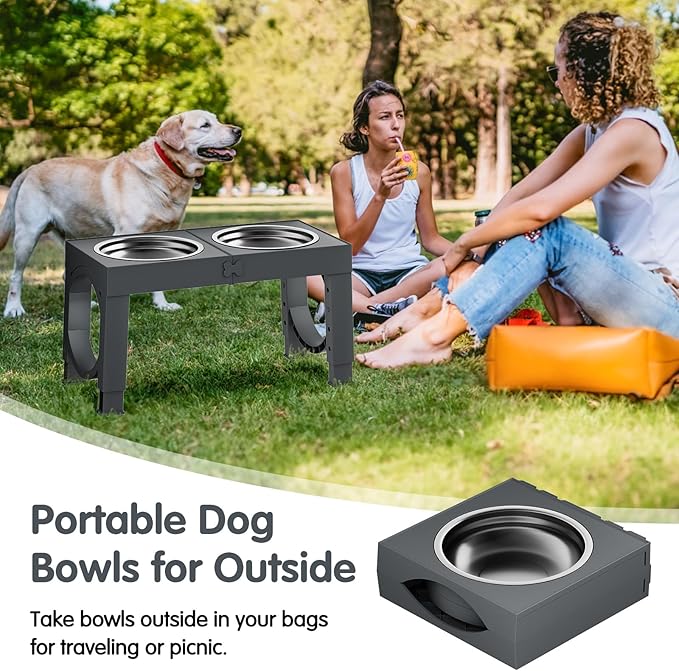 XIAZ Elevated Dog Bowls Large Breed Raised Dogs Bowl Stand Large/Medium Sized Dog 1L Food Water Bowl Stands 5 Heights Adjustable 9/11/12/14in Grey Pet Feeder Dish Station