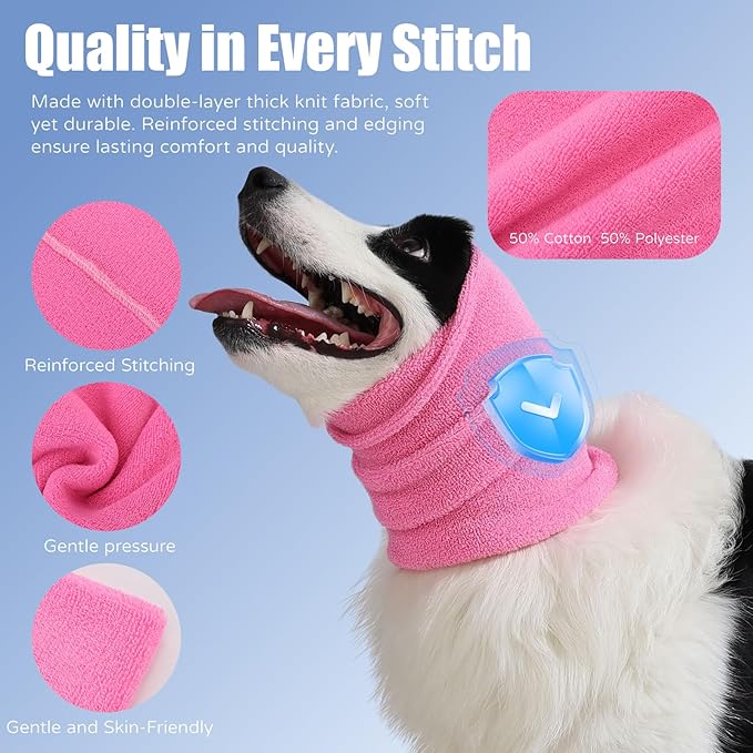 Dog & Cat Calming Band Cat Anxiety Relief Cover,Double Layer Thickened Pet Ears Elastic Neck Band Noise Cancelling Ear Muffs for Anxiety Relief/Noise Protection,Grooming,Thunder,Fireworks