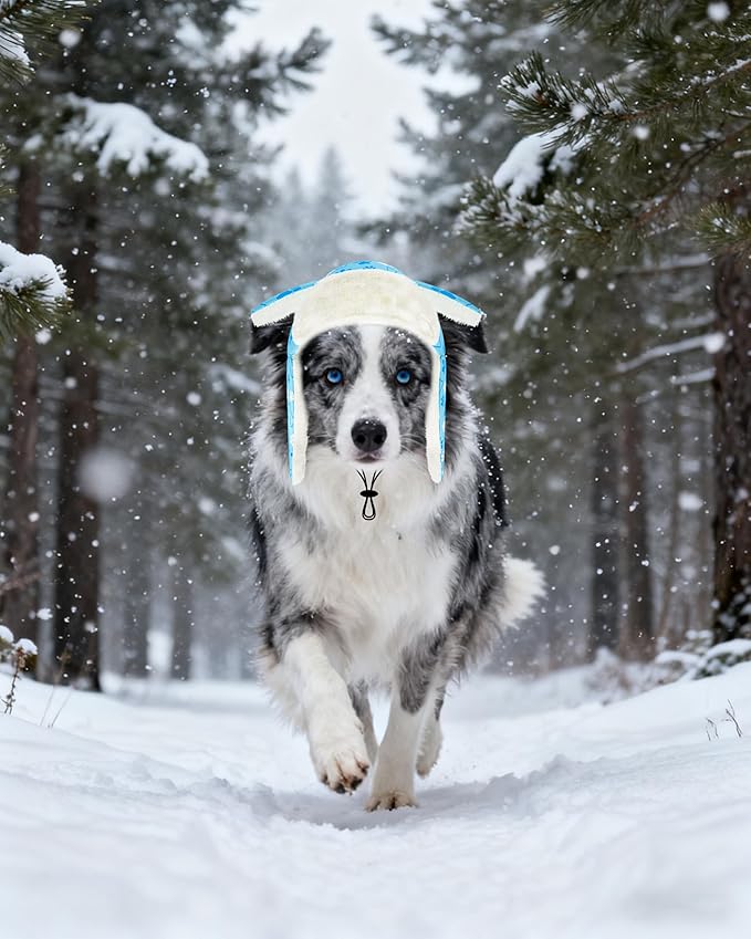 PET SHOW Dog Trapper Hat Winter Hat for Medium Large Dogs Warm Fleece Aviator Hats with Ear Flaps Adjustable Outdoor Boy Pet Pilot Costume Cap L-Blue Paw/with Ear Holes