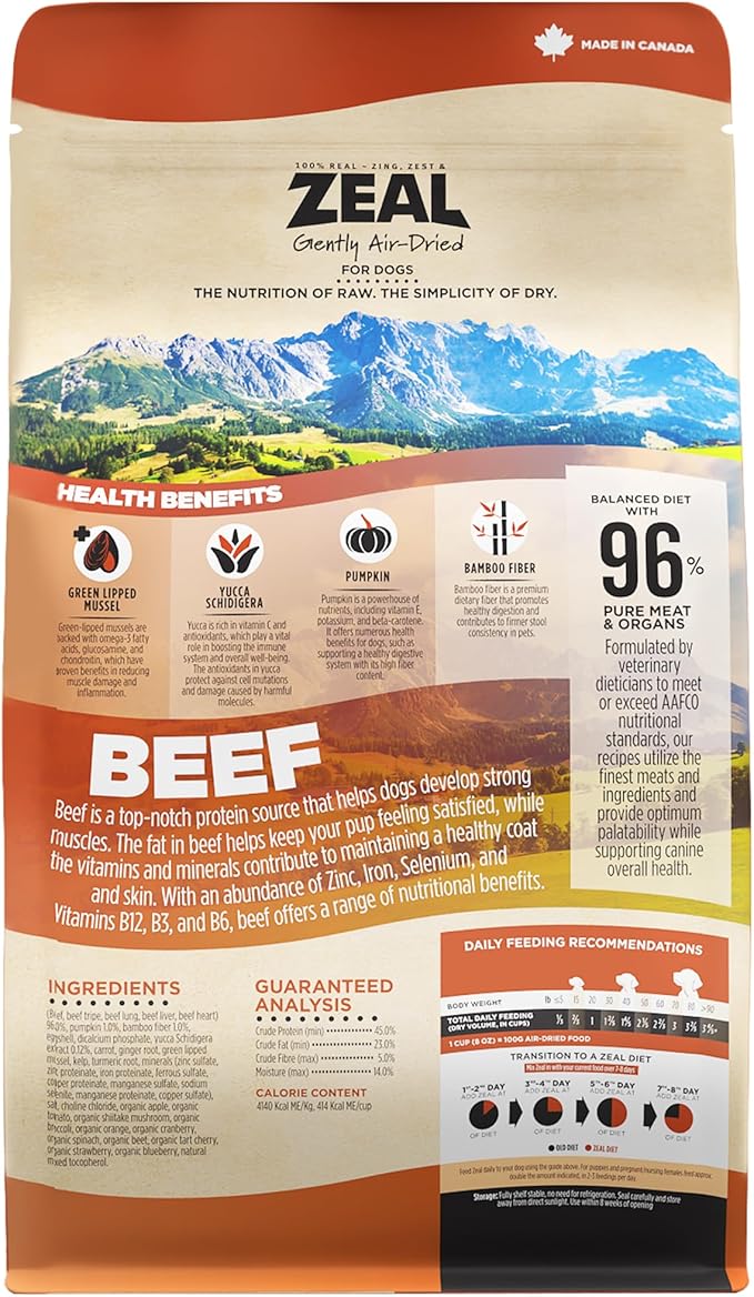 ZEAL Canada Air-Dried Beef Recipe for Dogs - High Protein, Natural Superfoods, Nutrient Rich, No Fillers, Grain Free, Complete & Balanced (Beef, 5.5lb)