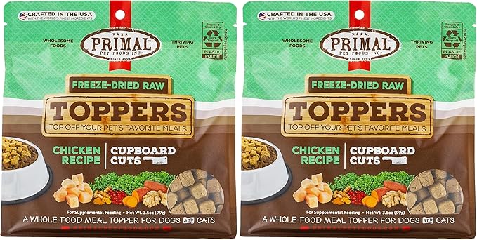 Primal Dog Food Toppers & Cat Food Toppers, Cupboard Cuts, Grain Free Meal Mixers with Probiotics, Raw Freeze Dried Dog Treats & Cat Treats, Great for Training (Chicken, 3.5 oz) (Pack of 2)
