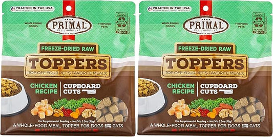 Primal Dog Food Toppers & Cat Food Toppers, Cupboard Cuts, Grain Free Meal Mixers with Probiotics, Raw Freeze Dried Dog Treats & Cat Treats, Great for Training (Chicken, 3.5 oz) (Pack of 2)