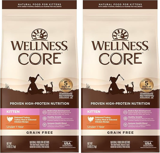 Wellness CORE Grain-Free Kitten Formula Dry Cat Food, 5 Pound Bag (Pack of 2)