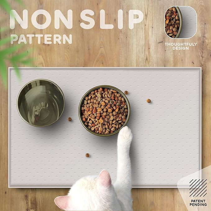 Dog Food Mat - 24x15 Raised Edges Dogs Mat for Food and Water Prevent Spill, Waterproof Cat Food Mats Protect Floors, Easy Clean Dog Bowl Mats for Food and Water, Silicone Pet Feeding Placemats Mist