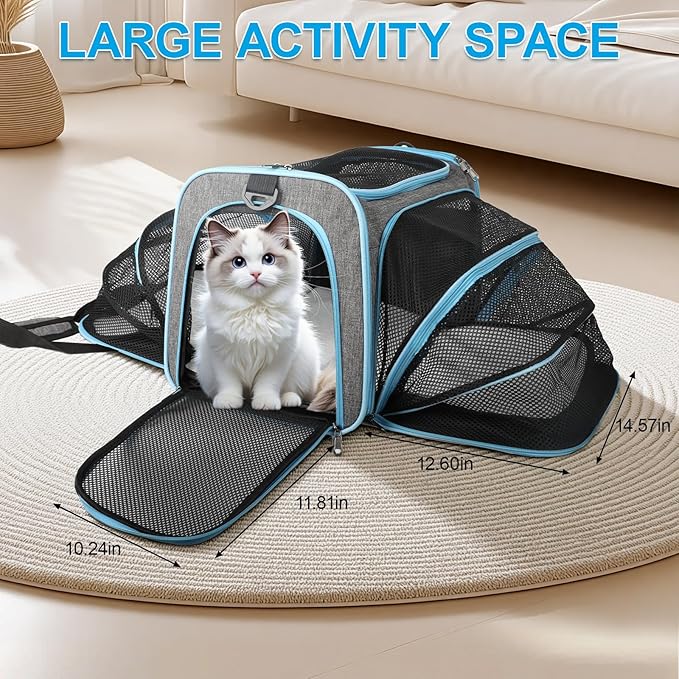 Pet Carrier with Wheels Up to 33 lbs Airline Approved Cat Carrier Rolling Pet Carrier w/Removable Wheels & Expandable Side Washable Plush Mat Pet Travel Carrier with Telescopic Handle & Shoulder Strap