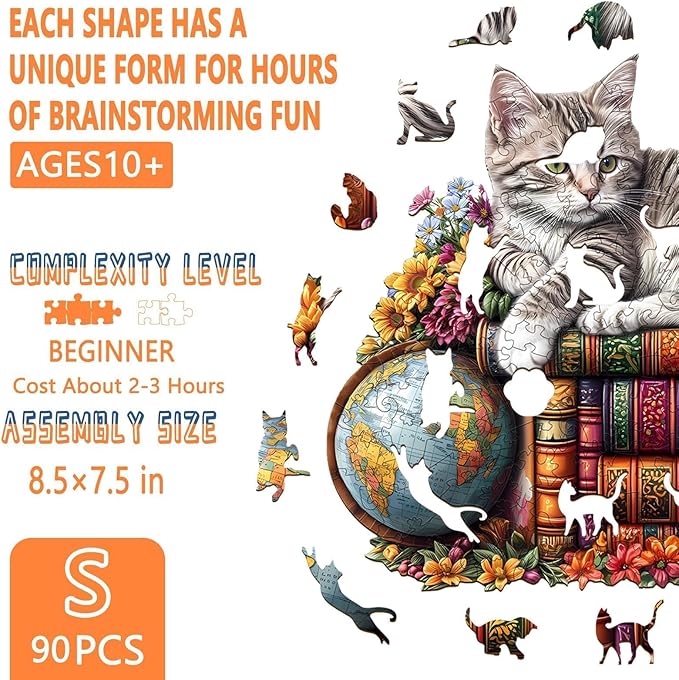 Wooden Puzzles for Adults - Dr. Cat Puzzle for Adults, Unique Shape Wooden Jigsaw Puzzle, Wood Puzzles Adult, Good Gift Idea for Cat Lovers, Home Decor (S-8.5 * 7.5in-90 Pieces)