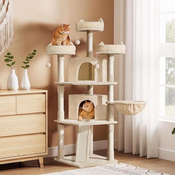 Yaheetech 68.5in Cat Tree Multi-Level Cat Tower with Large Cat Condo＆Cozy Perches Stable Pet Play House w/Sisal-Covered Scratching Posts＆Board for Indoor Cats, Beige