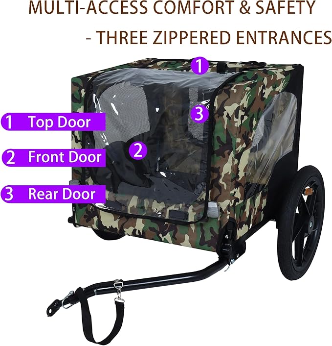 Collapsible Dog Bike Trailer for Small & Medium Pets - 16" All-Terrain Wheels, Universal Hitch, Quick Release & Non-Slip Floor - Internal Leash, Bicycle Accessories