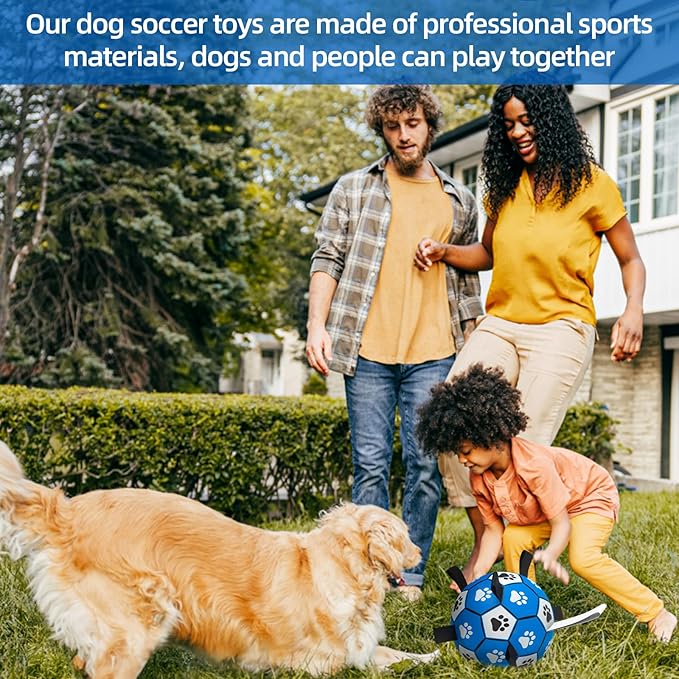 QDAN Dog Ropes Toys, Soccer Ball with Straps, Puppy Birthday Gifts, Durable Balls for Medium Large Dogs-Blue&Grey（8 Inch）