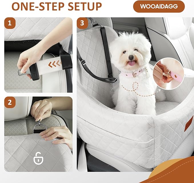 Dog Car Seat for Medium Sized Dog,Pet Travel Car Bed with Seat Belt Channle,Fully Detachable and Washable Car Dog Seat with Adjustable Straps,3 Straps Easy to Install (Beige)