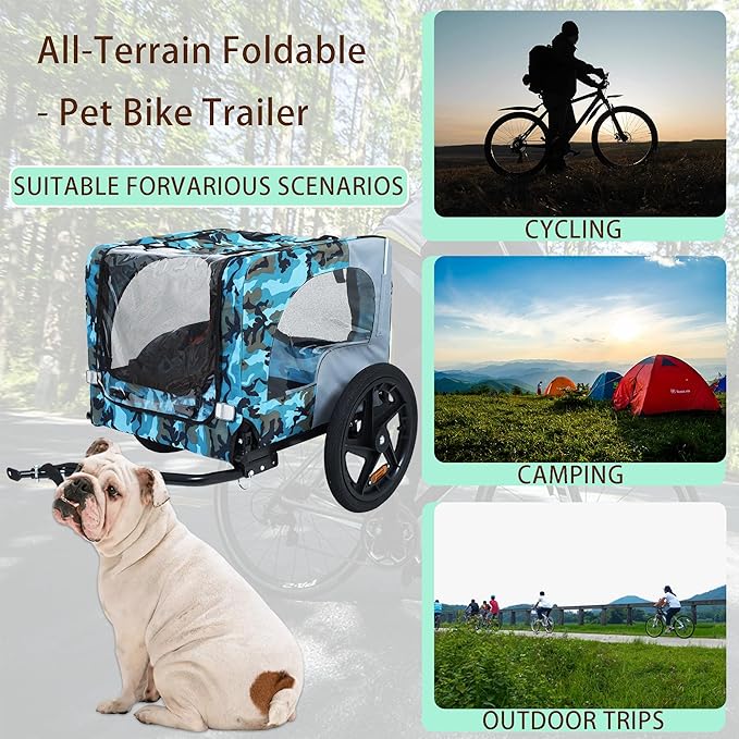 Collapsible Dog Bike Trailer for Small & Medium Pets - 16" All-Terrain Wheels, Universal Hitch, Quick Release & Non-Slip Floor - Internal Leash, Bicycle Accessories