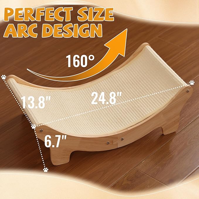 Natural Sisal Cat Scratcher Bed for Indoor Cats Scratching Post Hammock Lounge with Oak Frame, Wooden Cat Furniture for Large Cats, Modern Scratcher