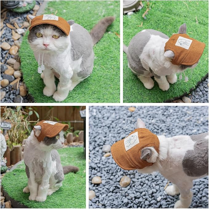 Pet Dog Baseball Cap, Cat Hat, Cat Dog Sun Cap with Ear Holes, Adjustable Puppy Outdoor Sun Hat (Brown, X-Large)