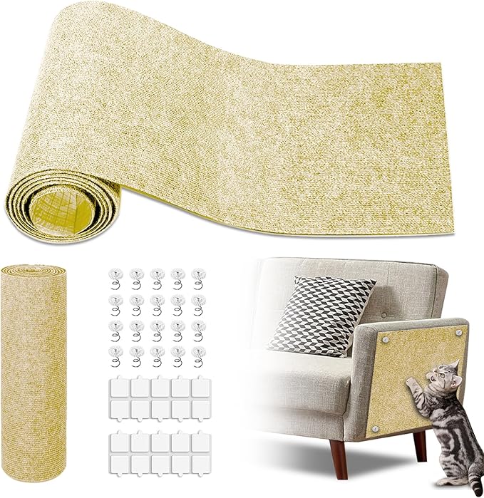 Cat Scratch Mat,118.5"x17.4" Trimmable Self-Adhesive Cat Scratch Furniture Protector, Sticky Cats Scratcher Wall Mat, Covering Cat’s Tower, Couch Protector from Cats Claws (Beige)