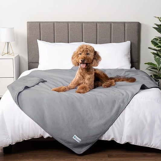 PetAmi Waterproof Dog Blanket for Extra Large Dogs, Reversible Soft Dog Crate Cover, Queen 90x90 Light Gray