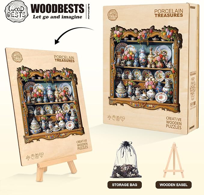 KAAYEE Wooden Puzzles for Adults, Porcelain Treasures Jigsaw Puzzles, 270 Piece Unique Shape Puzzle, Creative Gifts for Adults/Friends/Family, Family Game，Wall Decor(12.6 * 12.6in)