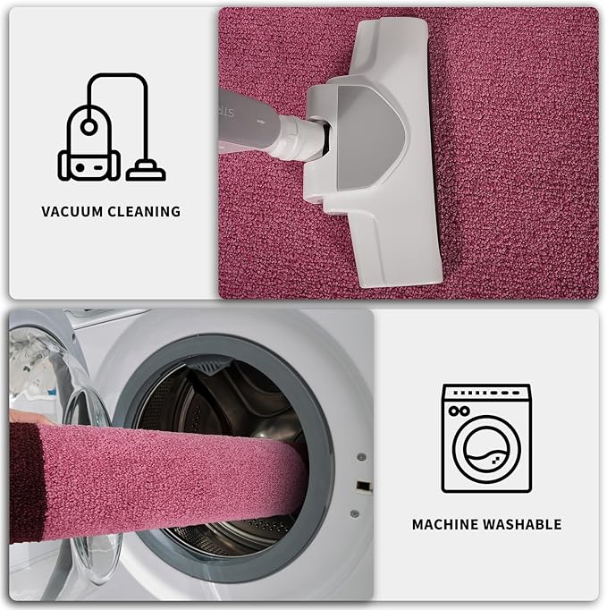 PURRUGS Dirt Trapping Door Mat 24" x 36", Non-Slip/Skid Machine Washable Entryway Rug, Shoes Scraper, Throw Rug, Super Absorbent Area Rug for Muddy Wet Shoes and Paws, Pink & Burgundy Red