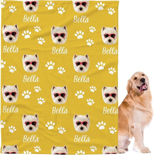 Personalized Pet Blanket,Custom Pet Blanket with Name Photo,Puppy Blanket Gift for Dogs Cats Lovers Mom Dad,Soft Cozy Fleece Throw for Bed Sofa Travel Extra Large 120"x90" for Family