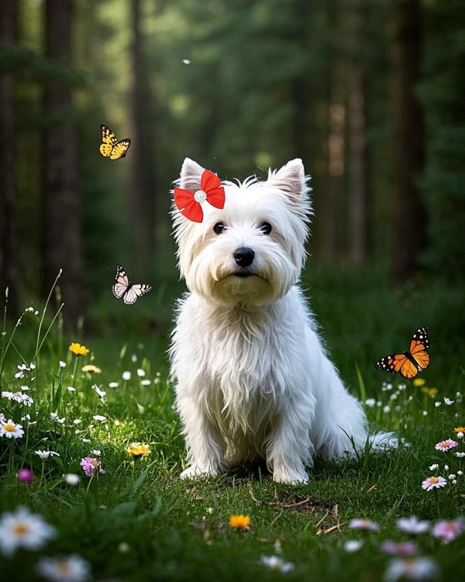 PET SHOW 10Pcs 2" Plain Small Dog Hair Bows with French Clips Faux Pearls Pet Bowknot Barrette Bows Puppy Topknot Medium Dogs Grooming Hair Accessories for Doggies Cat Kitten Rabbit