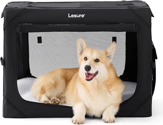 Lesure Collapsible Dog Crate - Portable Travel Kennel for Medium Dog, 4-Door Pet Crate with Mesh Windows, Indoor & Outdoor, Black