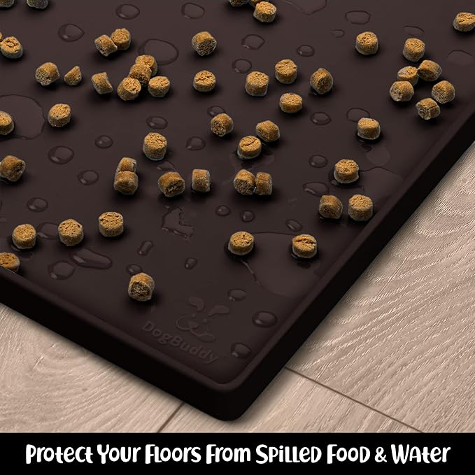 DogBuddy Dog Food Mat – Waterproof Dog Bowl Mat for Food and Water, Silicone Pet Feeding Mats for Floors, Non-Slip Placemat with High Edges for Dogs Bowls, Puppy Essentials (XS: 11" x 11", Coffee)