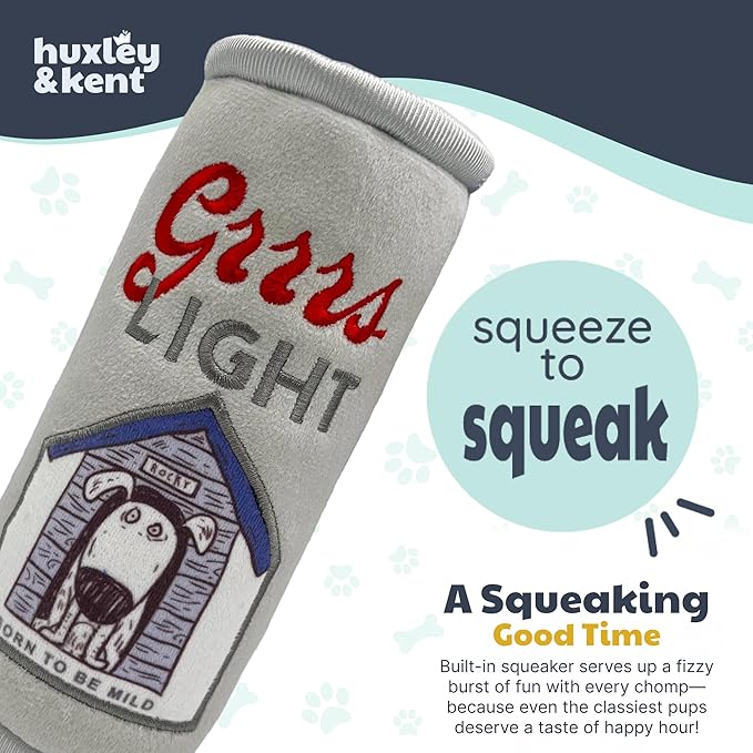 Huxley & Kent Funny Dog Toy w/Squeaker – Power Plush Squeaky Dog Toys for Small, Medium & Large Dogs – Soft Stuffed Animal for Indoor Play & Fetch - Grrrs Light, Small