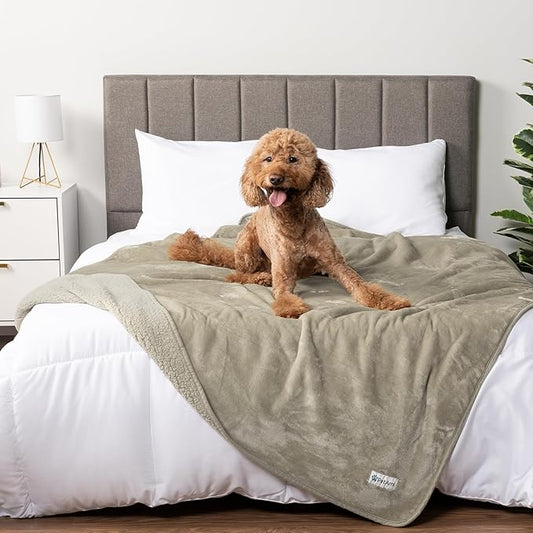 PetAmi Waterproof Dog Blanket for Extra Large Dogs, Pee Proof for Bed Couch, Reversible, Soft Dog Crate Cover Washable, Queen 90x90 Taupe
