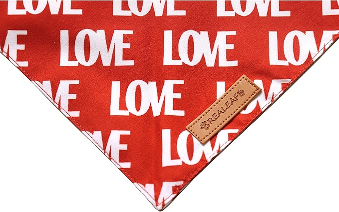 Realeaf Love Dog Bandanas 2 Pack, Triangle Reversible Mothers Day Valentine's Day Pet Scarf for Boy and Girl, Premium Durable Fabric, Holiday Bandana for Small and Medium Dogs (Small)