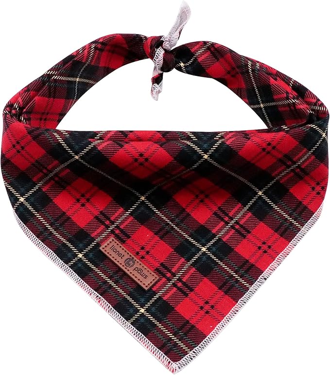 Lionet Paws Christmas Dog Bandana Washable Cotton Handkerchief Scarf Triangle Bandana for Small Medium Large Dogs Girl Boy