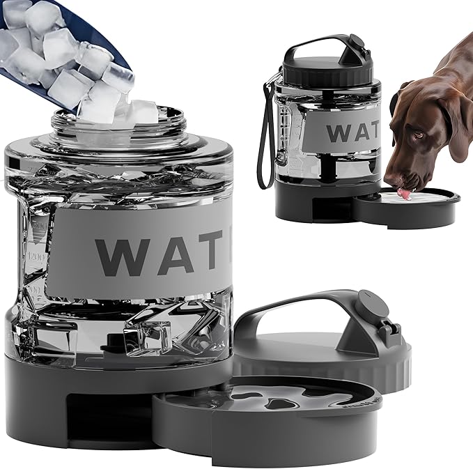 77oz Portable Dog Water Bottle, Camping Essentials, Large Travel Bottle with Pull-Out Drinking Bowl, Portable Beach Accessories, Car Water Container for Dogs, BPA Free - Black