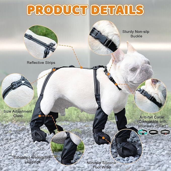 BECEMURU Suspender Dog Boots Leggings with Anti-Slip Sole for Small & Medium Dogs, Paw Protector, Perfect for Outdoor Walking, Hiking, Waterproof and Anti-Fall Dog Shoes with Adjustable Strap (M)