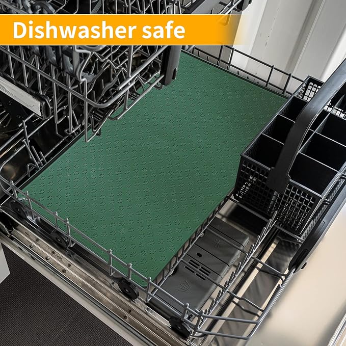 Ptlom Pet Placemat for Dog and Cat, Waterproof Silicone Pet Feeding Bowl Mats for Food and Water, Small Medium Large Dogs Mat Prevent Residues from Spilling to Floor, Hunter Green, 31.5" 23.6"